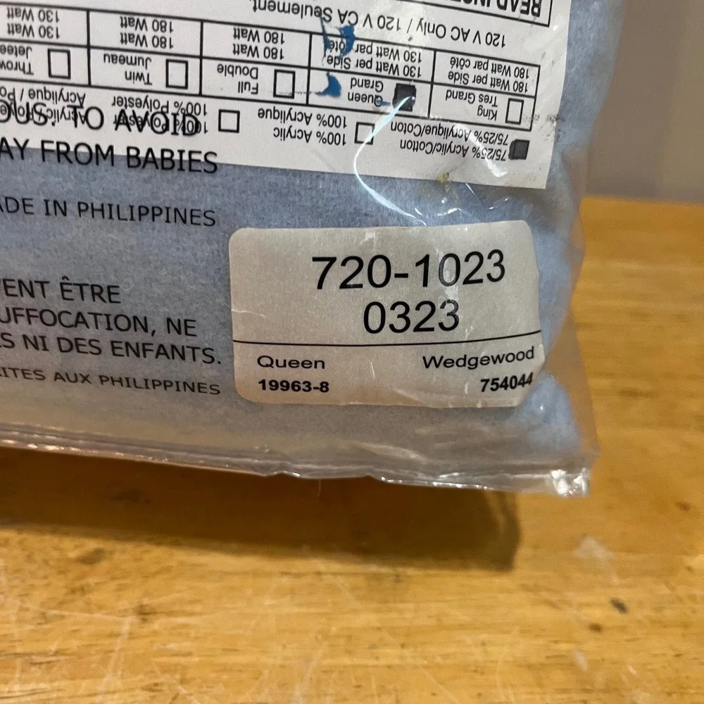 Sealy Heated Electric Blanket Queen Wedgewood Blue Dual Control Vtg Style NEW